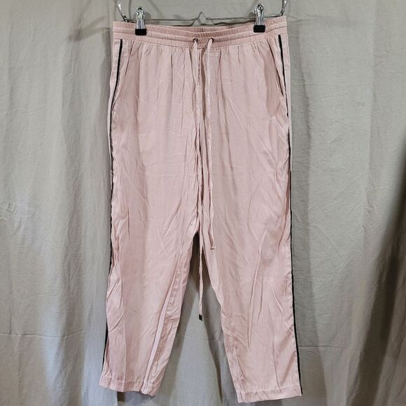 Hashtag size small tan cream black stripe thin Drawstring pants - Picture 1 of 4